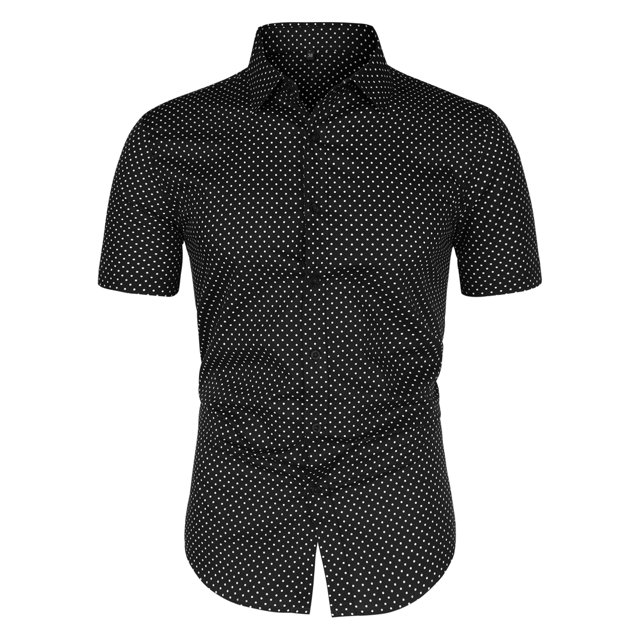 INSPIRE CHIC Men's Short Sleeves Polka Dots Button Down Shirt Black 38