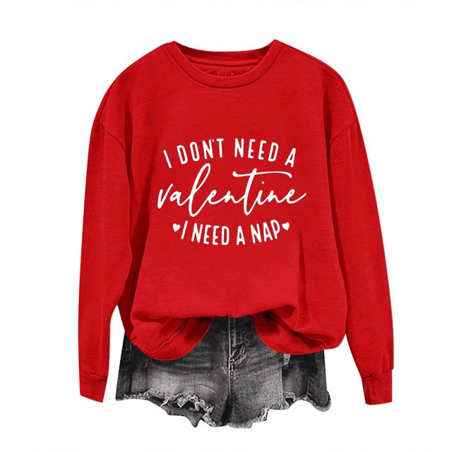RKSTN Chandail en Molleton Femme 2024 Saint-Valentin Lettre Cœur Imprimé Couleur Unie Chandail en Molleton Col Rond Manches Longues Coupe Ample Chandail en Molleton, Cadeau Saint-Valentin pour Elle