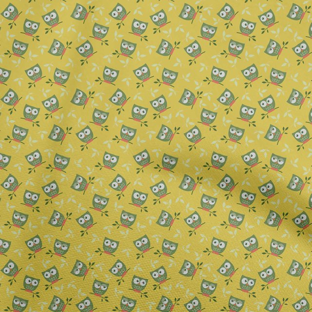 oneOone Viscose Jersey Yellow Fabric Owl Craft Projects Decor Fabric Printed By The Yard 60 Inch Wide
