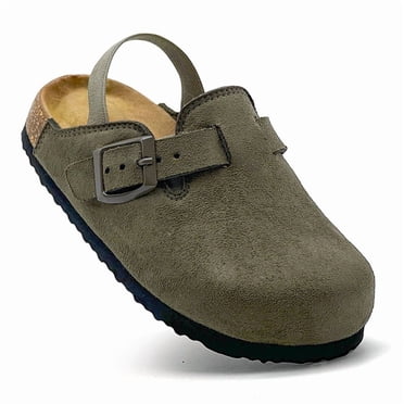 Kids Suede Clogs Toddler Clogs Boys Girls Cork Footbed Sandals Potato Shoes Leather Slip On Mules with Adjustable Buckle