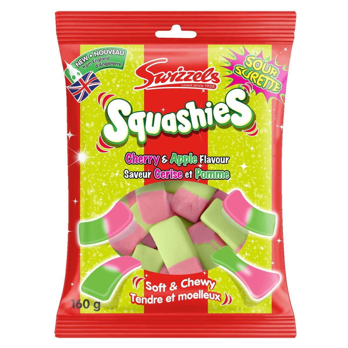 Squashies Cerise et Pomme surette, Bonbons tendres et moelleux, Sac