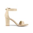 thumbnail image 3 of BLISSFUL STEP Women's Shoes Ankle Strap Block Heel Buckle Open Toe Sandals Beige 9, 3 of 8