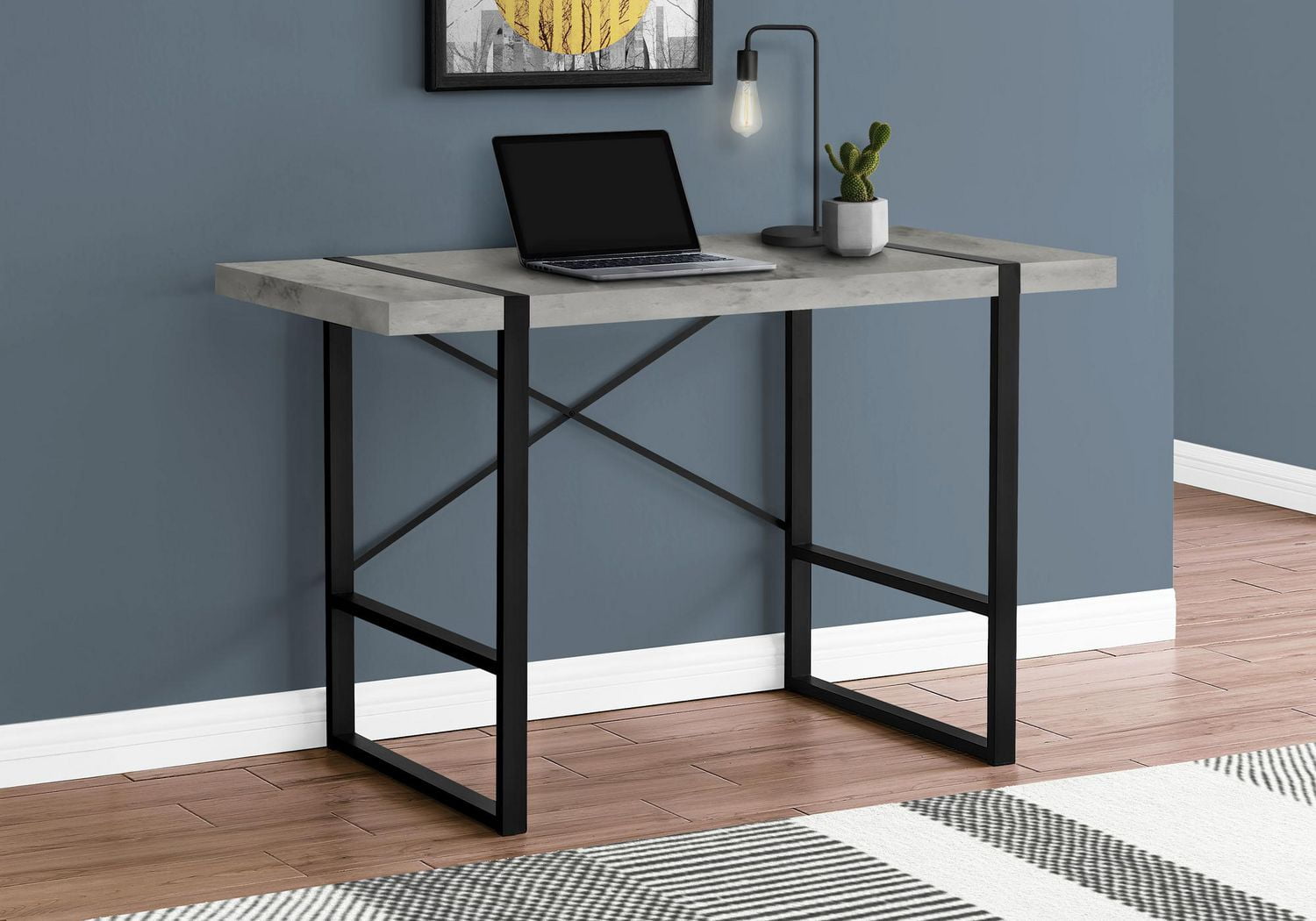 Monarch Specialties Bureau, Bureau À Domicile, Ordinateur Portable, 48"l, Travail, Métal, Stratifié, Gris, Noir, Contemporain, Moderne