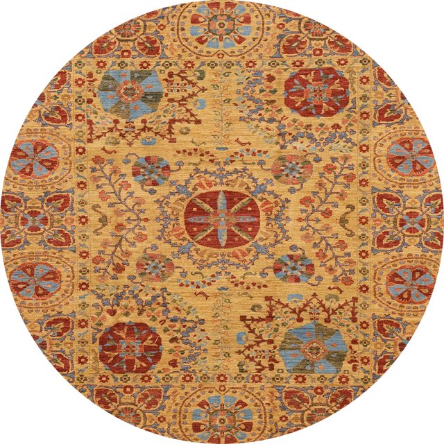Ahgly Company Tapis d'Intérieur Ronds Abstraits Jaunes Abstraits pour Aire, 6 Pieds Rond