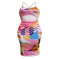 thumbnail image 3 of Women Halter Bodycon Sleeveless Ruched Spaghetti Strap Tie Dye Printing Club Party Mini Dress, 3 of 6
