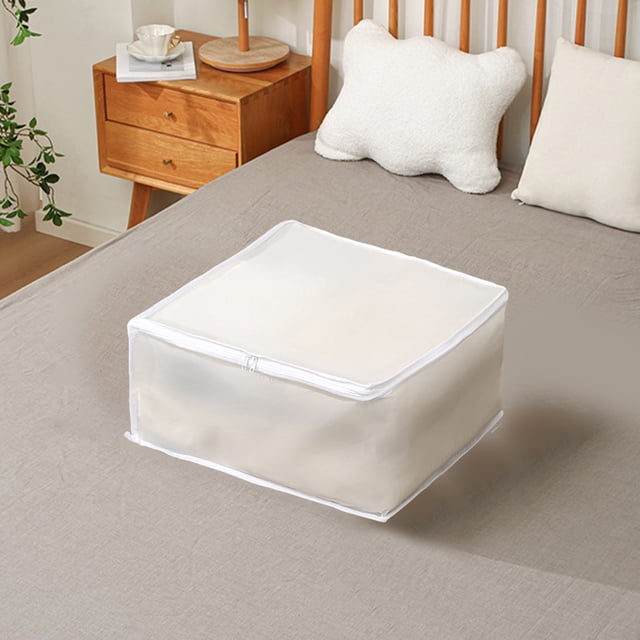 Meitianfacai Folding Plastic Storage Box For Storage Under The Bed Odorless Moistureproof Trash Can Suitable For Pillows Coats Blankets White Translucent