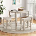 thumbnail image 4 of Gymax 5 PCS Square Bar Table Set for 4 w/ Padded Stools Rubber Wood Legs for Kitchen, 4 of 10