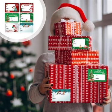 Vaidha Christmas Gift Tag Stickers | 6-Piece Set | 2.3" x 1.6" Merry Christmas Name Labels | Santa Snowman Reindeer Designs | Self-Adhesive Paper for Gifts