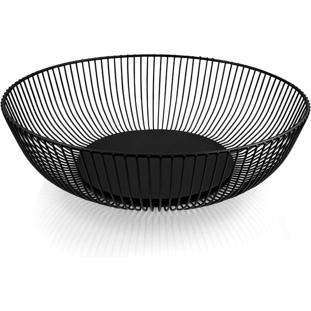Fruit Basket with Elegant & Modern Design, featuring a black mesh vegetable bowl with a large capacity and rust-proof coating. The ventilated design ensures optimal freshness for fruits and vegetables. Suitable for home decor, kitchen counters, or table centerpieces.