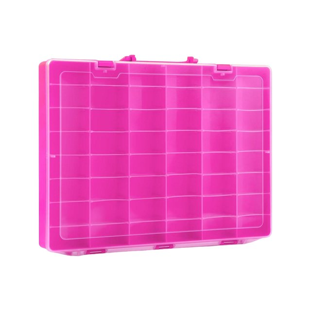 GUOOL Boîte de Rangement pour Jouets 48 Compartiments Transparente avec Poignée Bac de Rangement pour Perles Noix Couture Rose