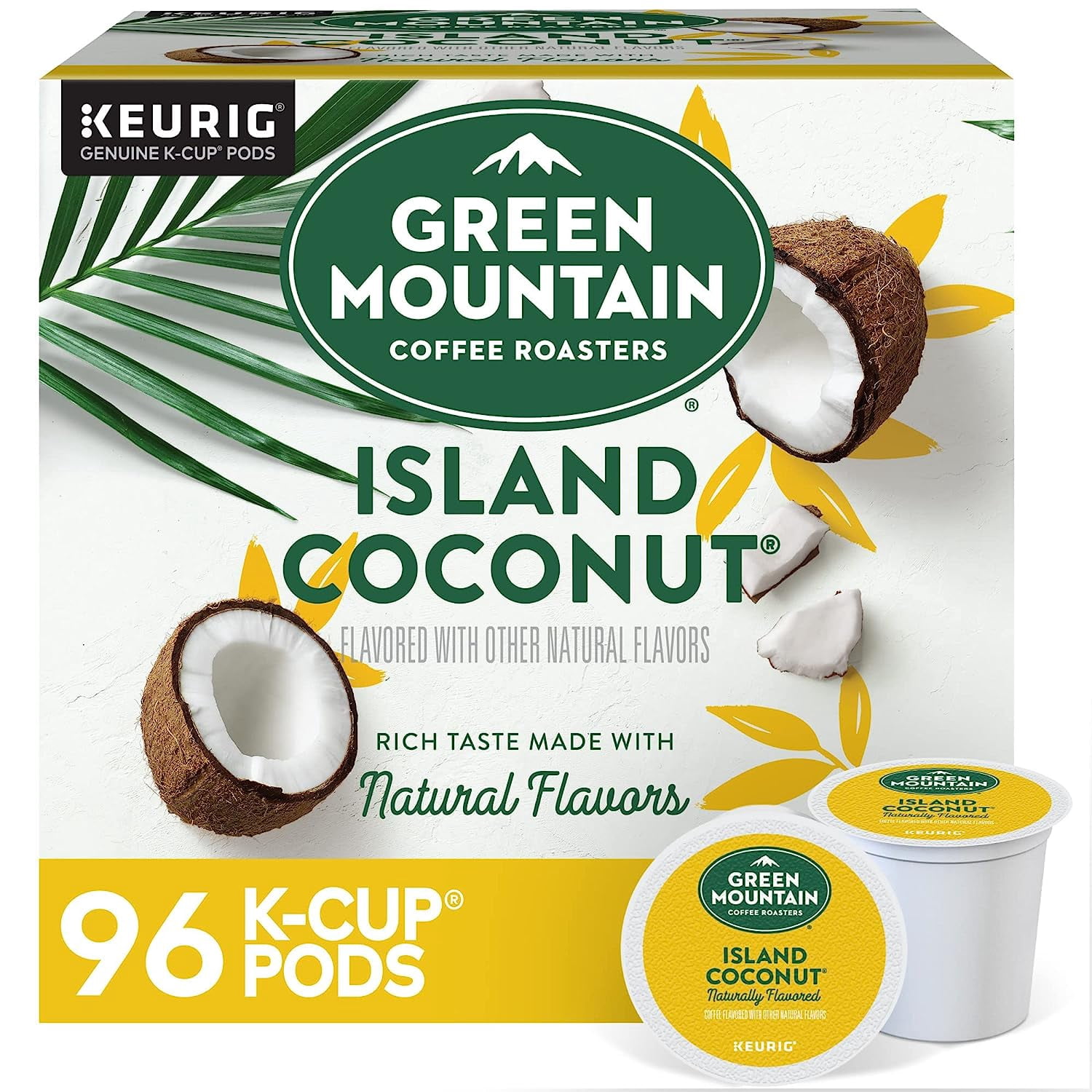 Green Mountain Coffee Roasters Island Coconut Keurig Single-Serve K-Cup Pods, Light Roast Coffee, 96 Count (4 Packs of 24)
