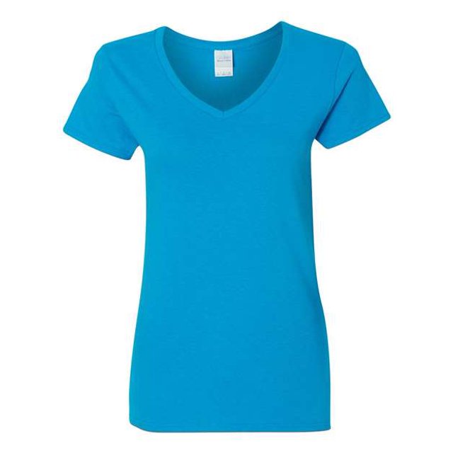 Gildan T-Shirt à Col en V en Coton Épais pour Femmes, 2TG, Saphir