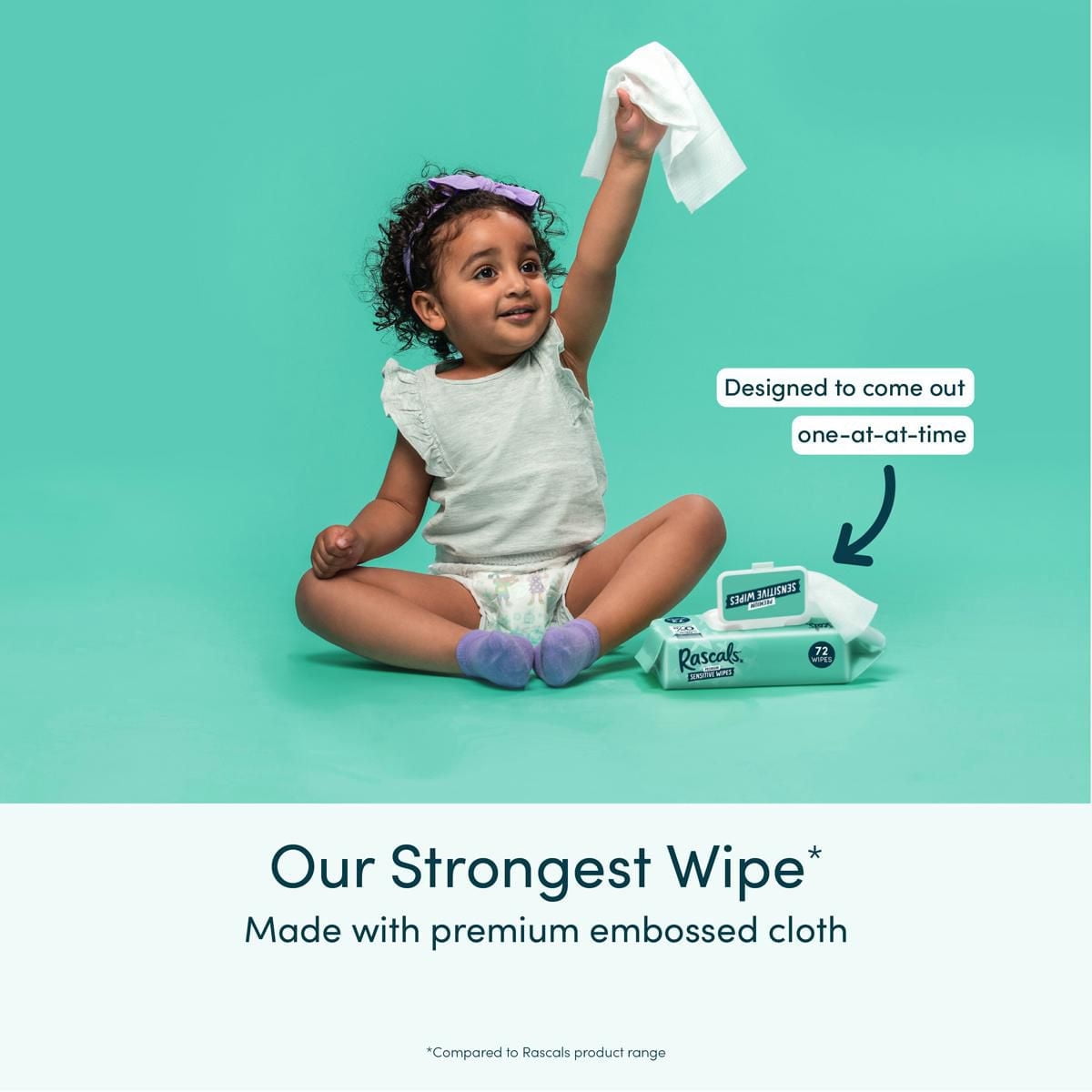 Lingettes Rascals Sensibles pour Bébés, Sans Parfum, emballage individuel Paquet simple (72 lingettes)