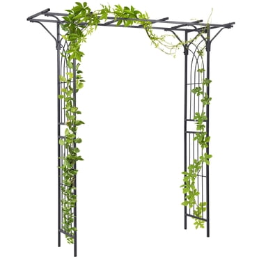 Outsunny 7ft Metal Garden Arch Outdoor Walkway Arbor for Decorative Climbing Plants Patio Lawn Backyard Party Ceremony Decoration Accessories Dark Gray