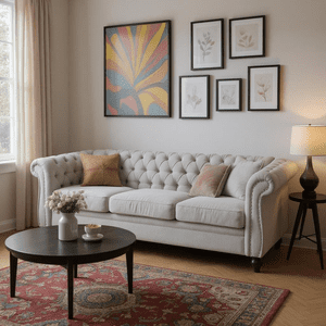Homy Casa Chesterfield 3-Seater Sofas Couches, Cloud Grey
