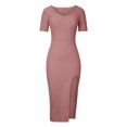 thumbnail image 4 of EQWLJWE Robes d'Été pour Femmes 2023 Mode pour Femmes Couleur Unie Aguichant à Manches Courtes Robe en Tricot Fendue, 4 of 8