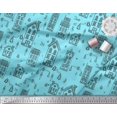thumbnail image 2 of Soimoi Blue Rayon Crepe Fabric Architectural Structure Architectural Decor Fabric Printed Yard 46 Inch Wide, 2 of 5