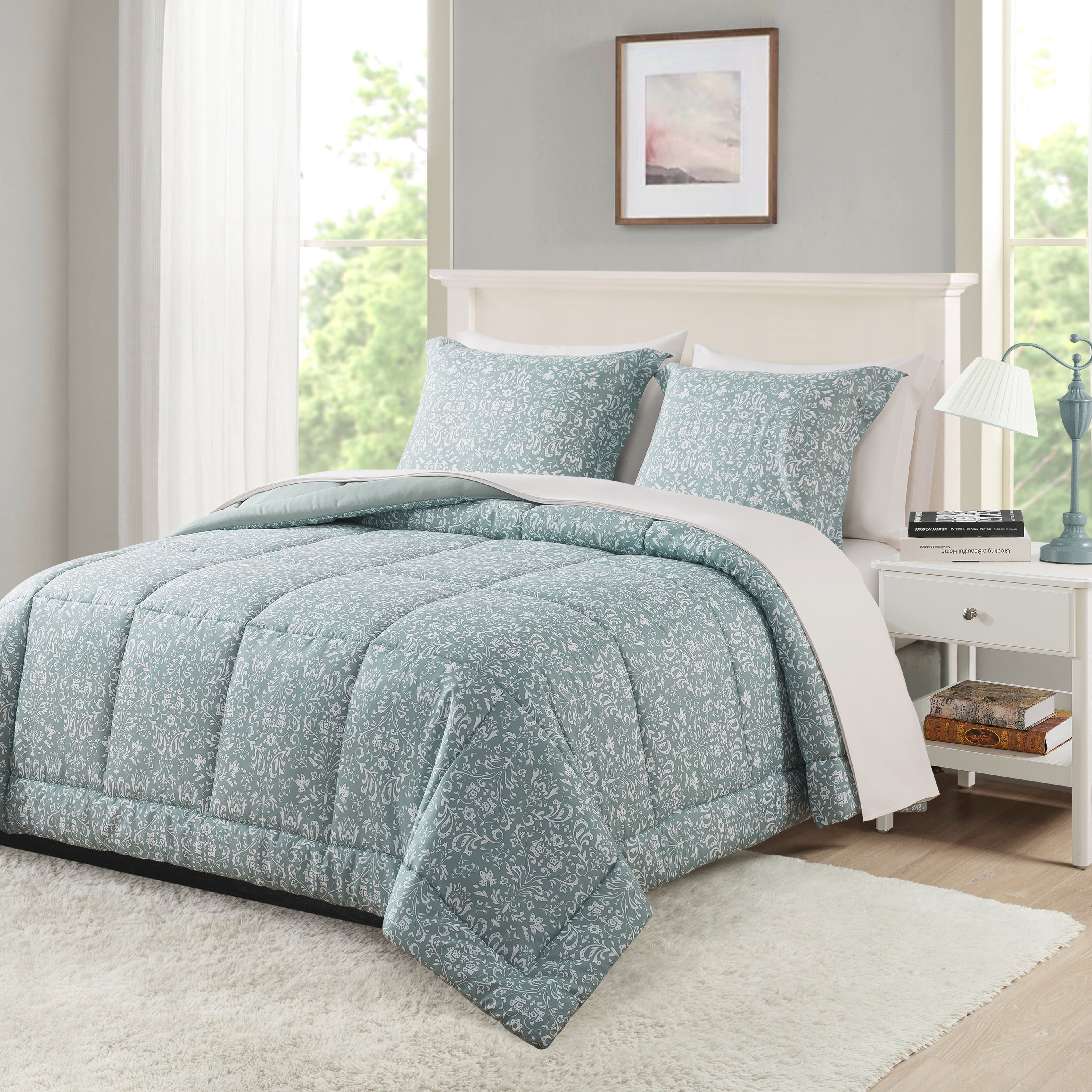 Mainstays – Ensemble de literie 7 pièces avec couette réversible et draps, double, motif Cabana Stripe