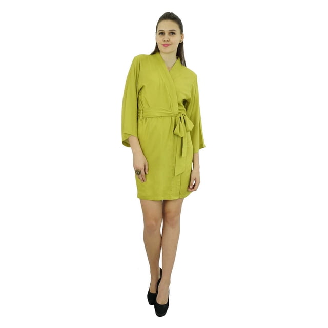 Bimba Peignoir Court Uni pour Femmes avec Ceinture, Modal Doux en Coton, Enveloppant, Rond, Uni