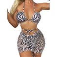 thumbnail image 1 of Faithtur Ensemble Bikini 3 Pcs d'Été pour Femmes Soutien-Gorge à Col Suspendu + Jupe à Cordon + String Imprimé Zèbre, 1 of 9