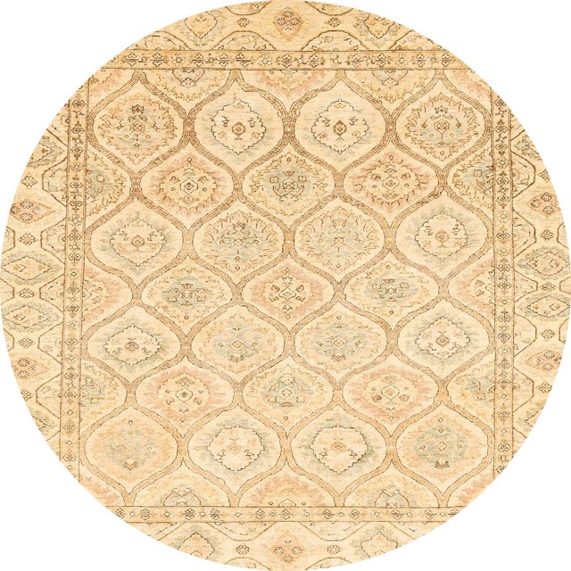 Ahgly Company Tapis d'Intérieur Rond Abstrait Jaune Soleil Oriental, 7 Pieds Rond