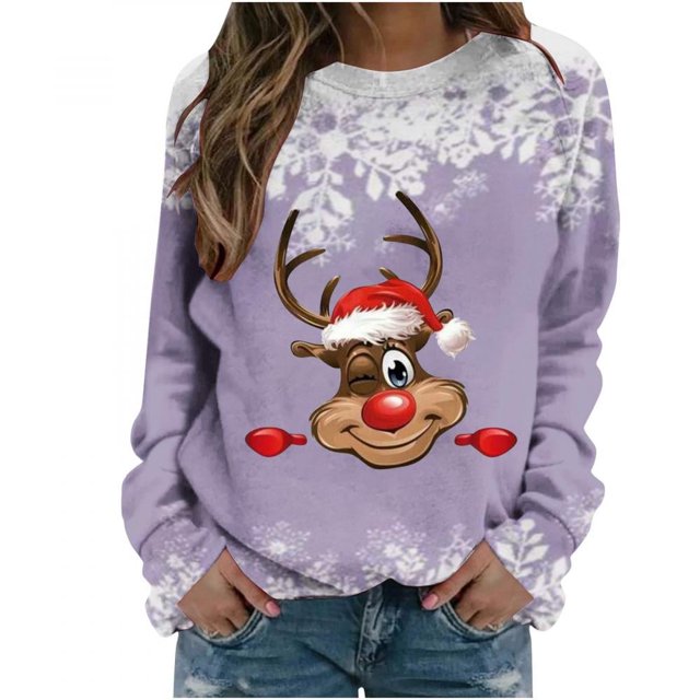 Femmes Pulls- Pull- Épaule Drop Col Rond Manches Longues Noël Tricot Sweat-Shirts Floraux Décontractés Tops pour Automne/printemps/hiver Rouge L