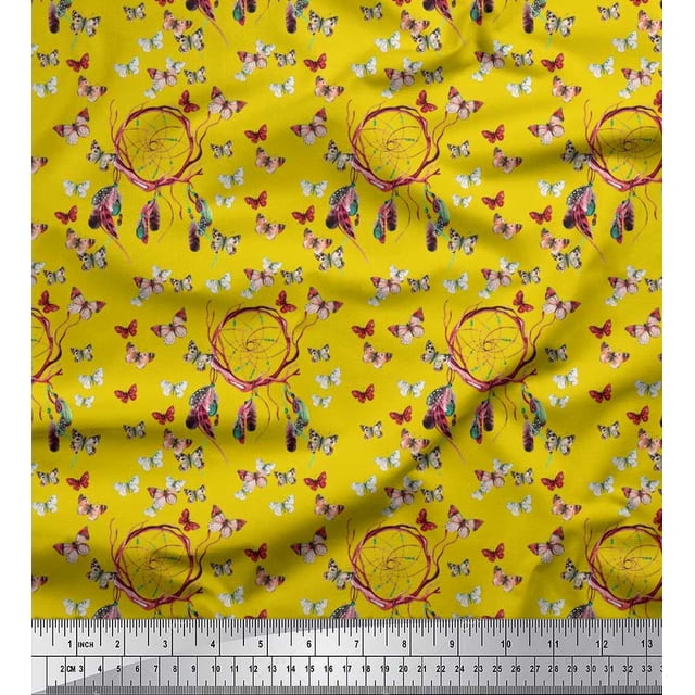 Soimoi Tissu en Viscose Chiffon Attrape-Rêves & Imprimé Papillon Tissu au Mètre 42 Pouces de Large