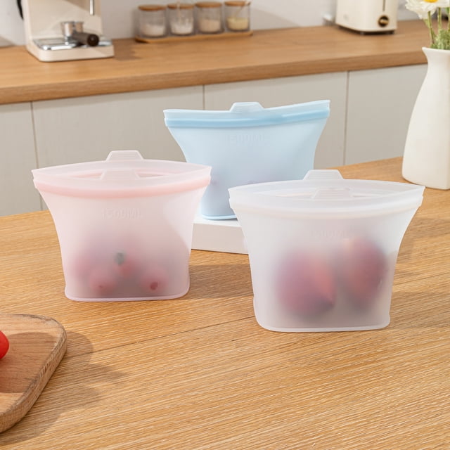 Uscallm 3 Pcs Sacs de Rangement Alimentaires en Silicone Réutilisables Scellés Sacs de Cuisine pour Fruits Légumes Préparation de Repas Collations Rangement pour Congélateur