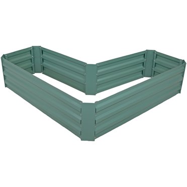 Sunnydaze Galvanized Steel L-Shaped Raised Garden Bed - Green