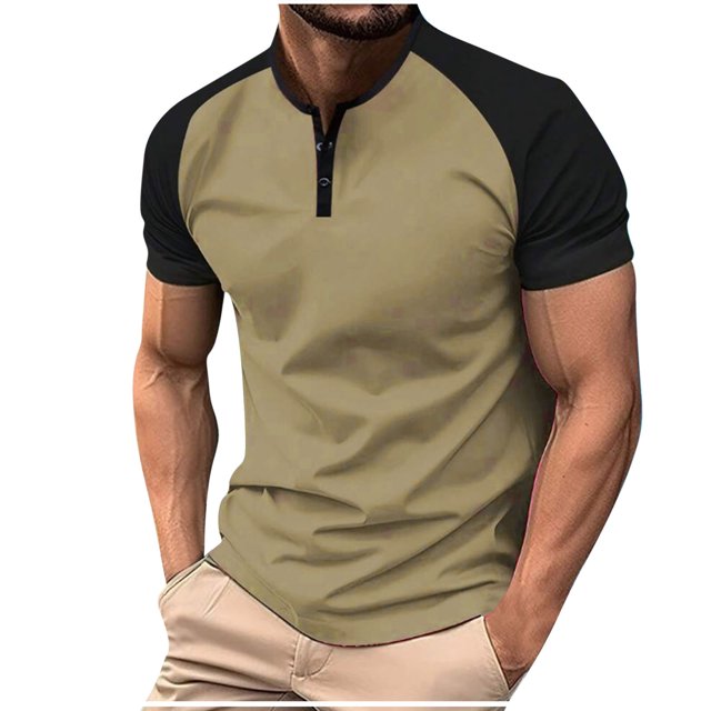 Kaemgyyd Men's Casual Henley Shirts Stylish Color Block Short Sleeve Summer Tops Lightweight Button Crew Neck Pullover Basic Tees