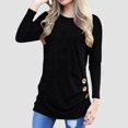 thumbnail image 2 of Timegard Hauts pour Femmes Col Ras du Cou Manches Longues Boutonné Couleur Unie Blouse Confortable Automne Chic Décontracté Tunique Hauts, 2 of 6