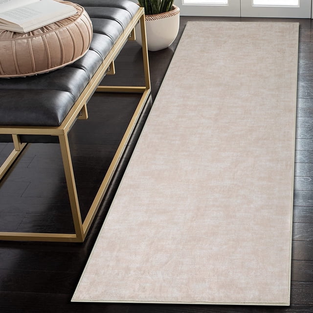 YUSAZENS 2 x 8 Modern Solid Area Rug Machine Washable, Non-Slip Low-Pile Door Mat for Entryway, Laundry, Soft Floor Mat for Home, Office, Living Room Beige