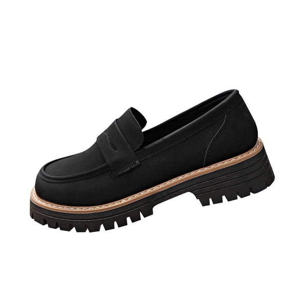 LOVZFMLL Women's Loafers Shoes Platform Chunky Penny Loafer Comfortable Slip On Work Office Business Casual Dress Shoes Black 8.5