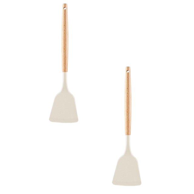 Oleegame 2PC Kitchen Utensils Set Kitchenware Spatula Heat Silicone Spatula Household Soup Spoon Food Grade Stir Fry Scoop Omelette Frying Scoop Set Combination