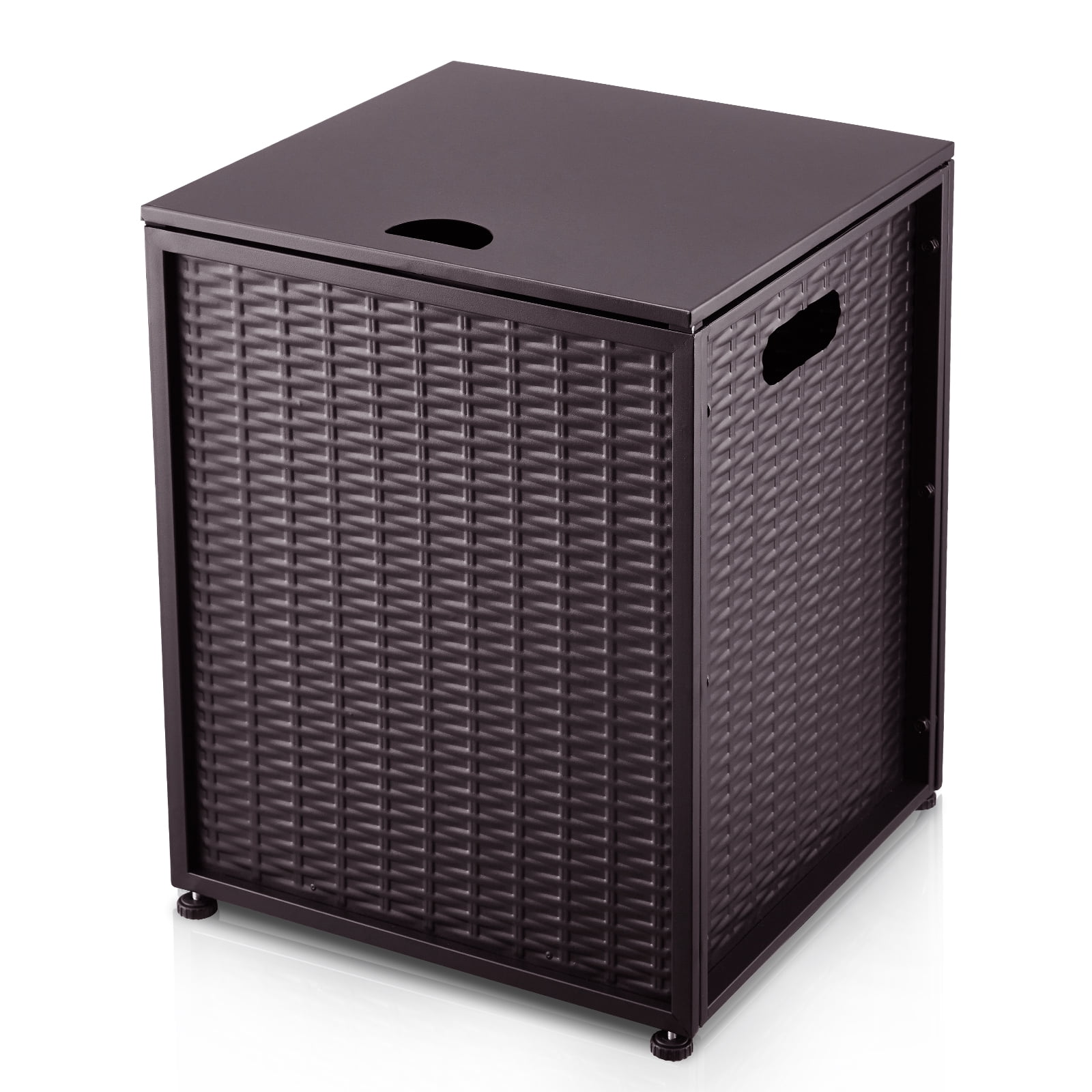 Table de Couverture de Réservoir de Propane Étanche aux Intempéries avec Poignées – Abri de Rangement Extérieur pour Réservoir de Gaz de 20 Lb pour Foyers et Grils – Table d'Appoint de Patio – Rotin Imitation Bronze