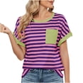 thumbnail image 1 of Tnhcen Nouveautés pour Femmes Blouses à Manches Courtes à Col Rond / Hauts Décontractés à Rayures avec Poche P-2TG / Hauts en Mélange Nylon Spandex, 1 of 6