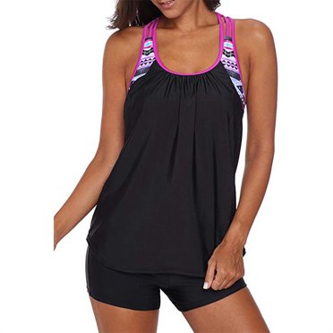 Tankini pour Femmes à Rayures Blouson Imprimé, à Bretelles, Dos en T, Rehausseur, Haut de Tankini