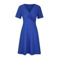 thumbnail image 4 of Robe Bohème Décontractée pour Femmes, Grande Taille, Col en V, Unie, Manches Courtes, Robe Évasée avec Poches, 4 of 6