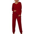 thumbnail image 1 of LUXUR Vêtements de Nuit pour Femmes Pyjama à Cordon de Serrage Taille Élastique Ensemble Décontracté Haut et Pantalon Rouge Vin, 1 of 6
