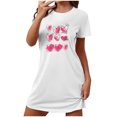 thumbnail image 1 of Pyjamas en Coton Robes de Nuit pour Femmes Robe de Sommeil à Imprimé Cœur Manches Courtes Col Rond Chemise de Nuit Confort Robe de Pyjama Tenue de Nuit T-Shirt Tenue d'Intérieur Robe de Maison Chemises de Nuit pour Femmes Coton Blanc TTG, 1 of 5