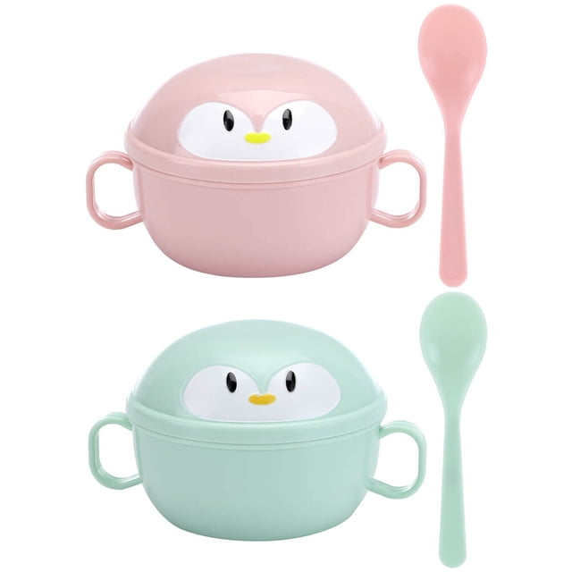 Bols pour Bébé avec Cuillères en Acier Inoxydable Rose pour Bébés Repas 2 Ensembles