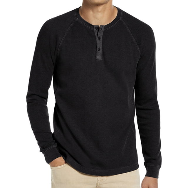 Innerwin Blouse Long Sleeve Mens Summer Tops Beach Solid Color Casual T Shirts Black S