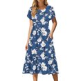 thumbnail image 2 of Ovzne Robes d'Été pour Femmes Robe Femme Robe Décontractée d'Été pour Femmes Robe de Printemps à Manches Courtes avec Poches Robe de Plage Évasée Robe Décontractée Robe de Vacances à Manches Courtes Liquidation, 2 of 7