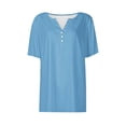 thumbnail image 4 of Jsaierl Womens Casual Notched V Neck Short Sleeve Shirts Summer Solid Color Work Tunics Simple Basic Bussiness Blouses, 4 of 5