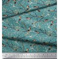 thumbnail image 3 of Soimoi Blue Rayon Fabric Branch,Dot & American Robin Bird Print Sewing Fabric BTY 56 Inch Wide, 3 of 5