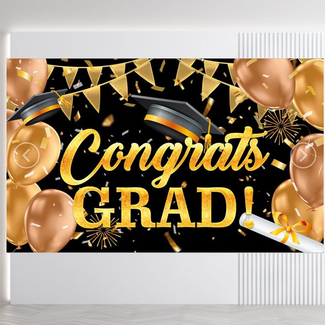⚡ Big Sale ! EXtraLarge Congrats Grad Banner 180x110 Cm | Graduation Party Decorations 2023 Black And Gold | Graduation Banner 2023 | Graduation Decorations Class Of 2023 | Red 2023 Graduatio