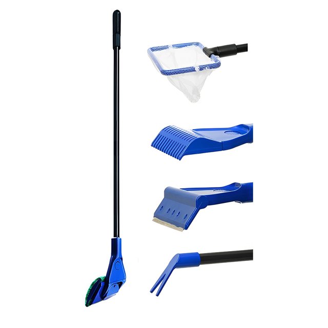 fastboy 5 In 1 Aquarium Cleaning Tool Net Gravel Algae Scraper Fork Brush Long Handle Plastic Household Fish Tank Accessory