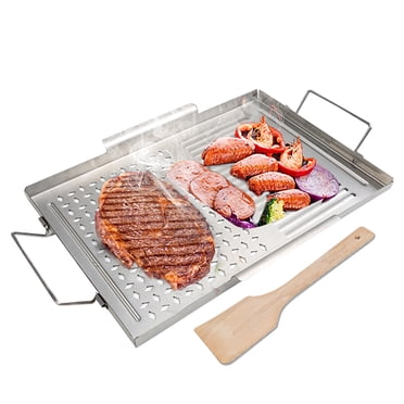 Mistaha Poêle à Griller Barbecue Antiadhésive en Acier Inoxydable, Plateaux de Barbecue Portables avec Poignée