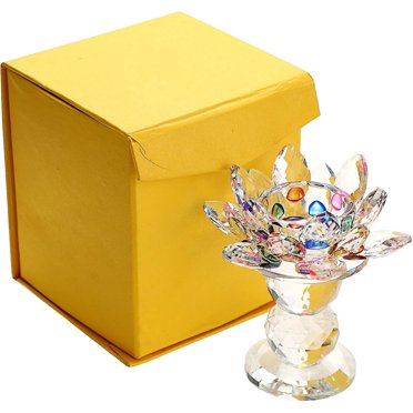 4.5 Inch Crystal Lotus Flower Candle Tealight Holder With Glass Ball Base, Glass Candle Lamps Holder Candle Stand Candlestick With Gift Box For Center