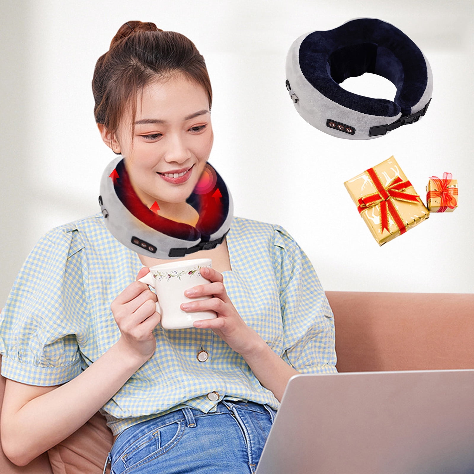 Dvkptbk Back, Neck Massager with Heat, Massage Pillow Gifts for Men & Women, Electric Shiatsu Back, Kneading Shoulder,Massage At Home, Car The Massager Home Essentials